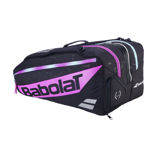 Babolat RH Pro Juan Lebrón Padel bag, opposite three-quarter view with purple branding