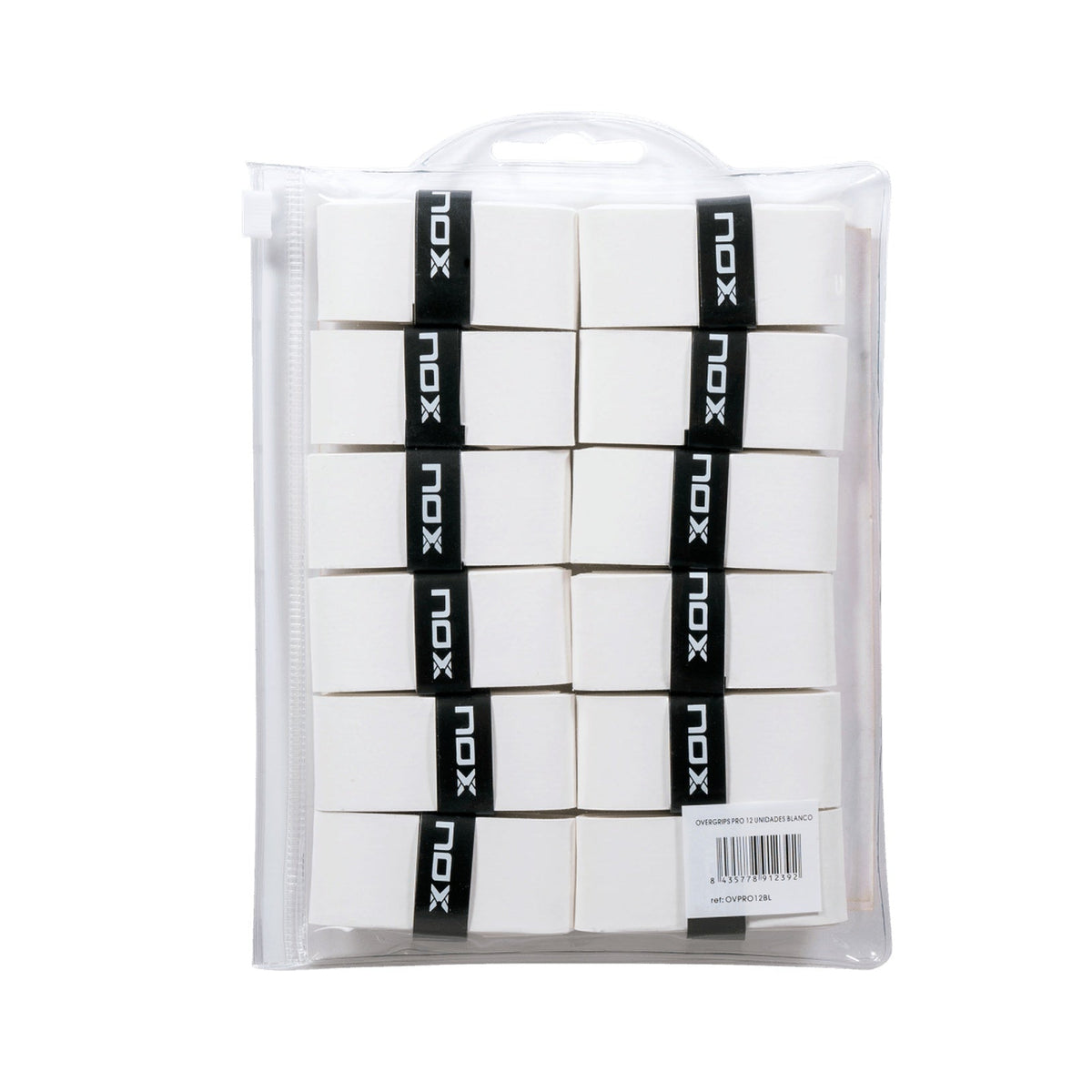 NOX Pro Smooth Overgrip 12-Pack - White - Rear packaging showing twelve white overgrips