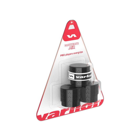 Varlion Summum Air Padel overgrip pack, angled view showing micro-perforated black grips