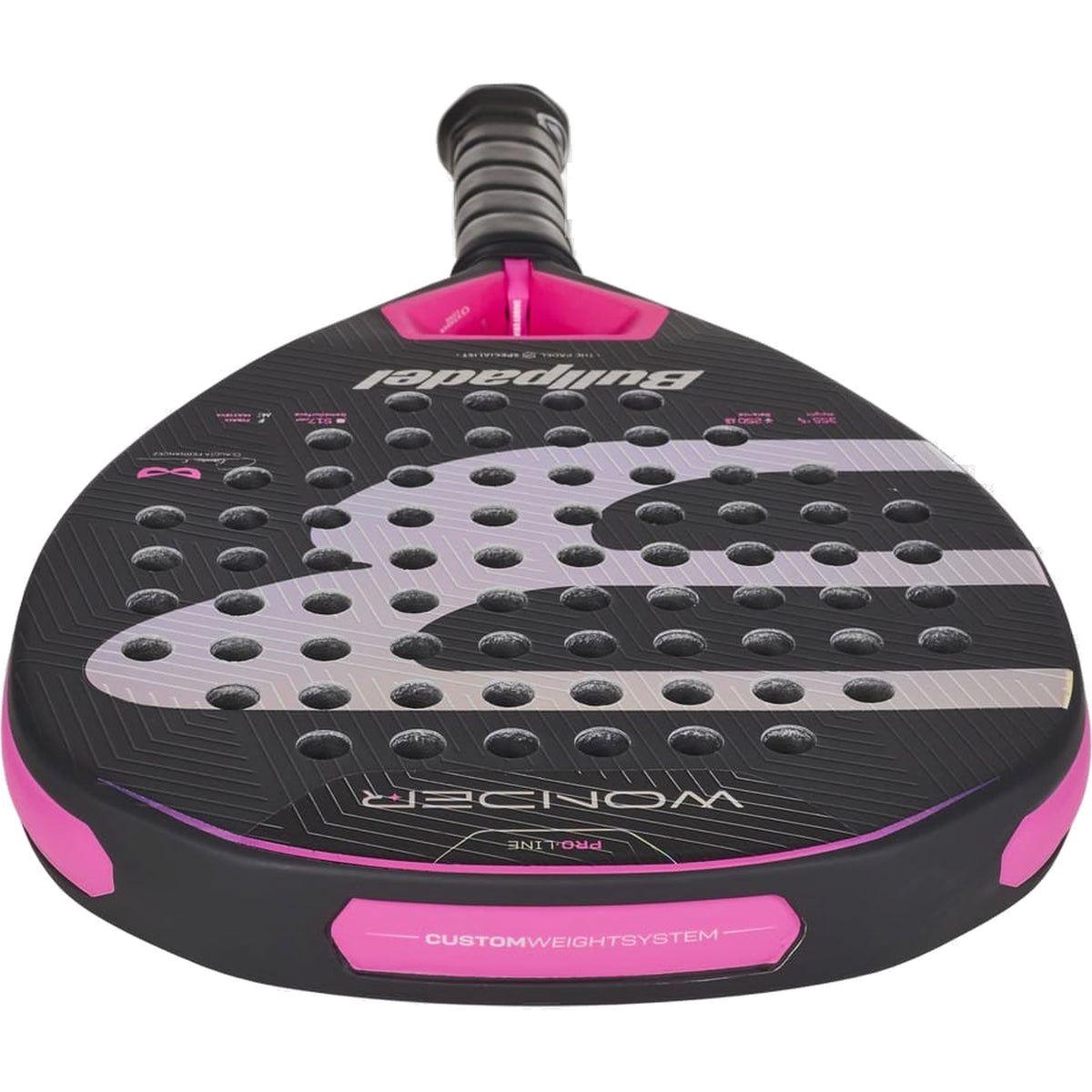 Bullpadel Wonder 2027 Padel Racket - Top-down head and Custom Weight detail