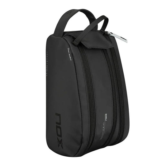 Nox Luxury Series toiletry bag, back view, grey and black