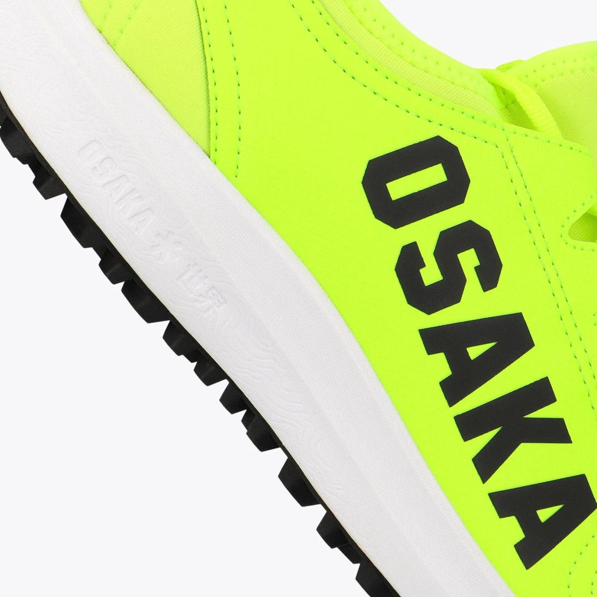 Osaka Furo Padel shoes, heel detail showing stitching, side wordmark and midsole