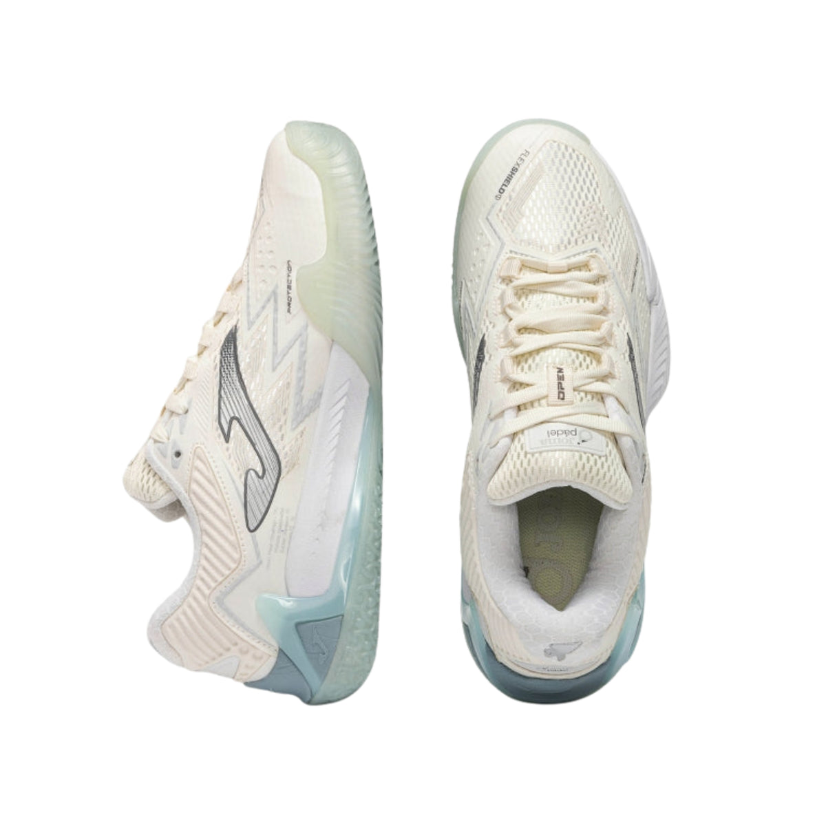 Joma Open Lady 2625 Padel shoes, top view of Beige pair with laces