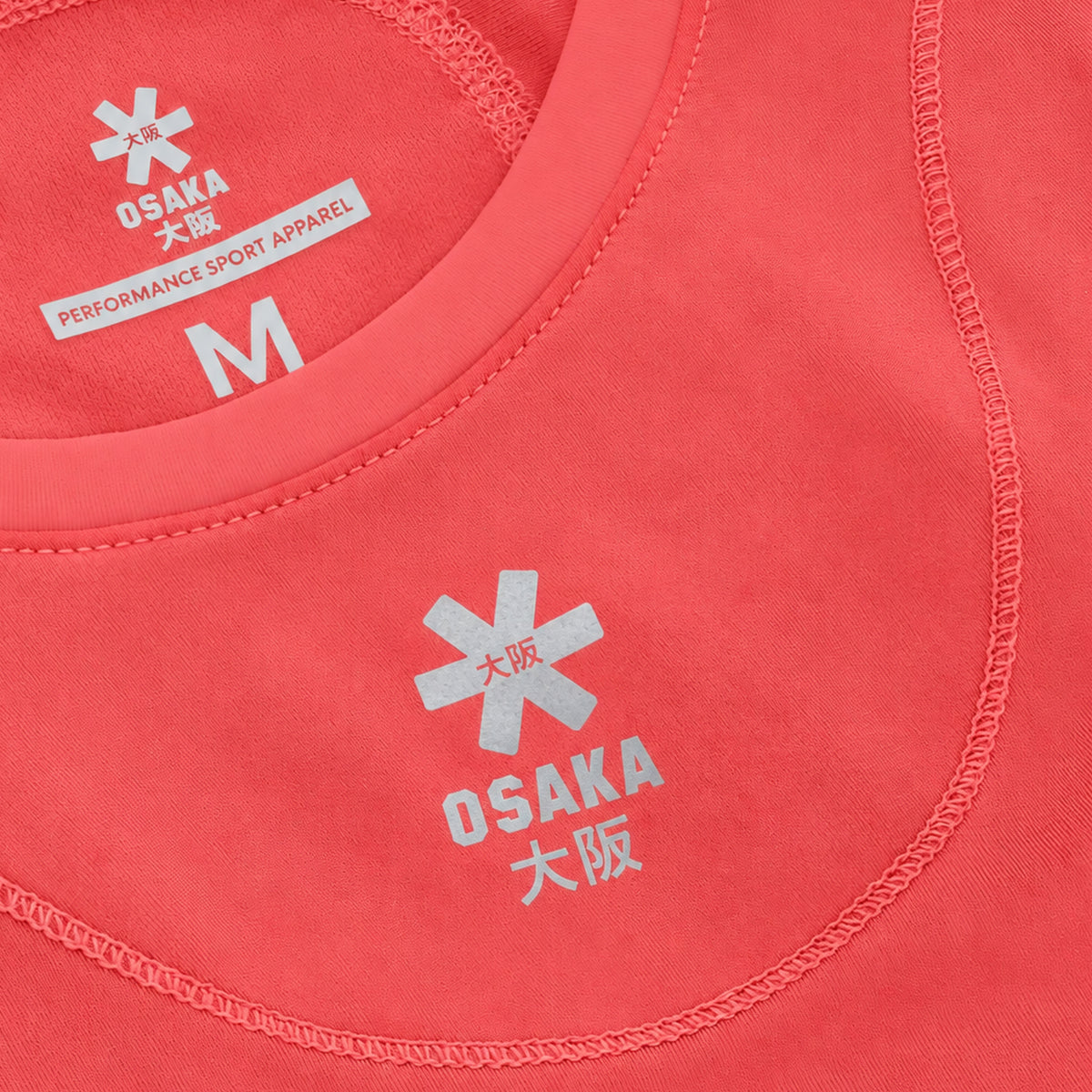 Osaka Floucy Dress, Neon Flare, neckline, inner label and chest logo detail