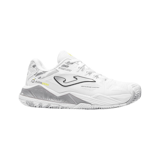 Joma Spin Lady 2602 Padel shoes, right-facing lateral profile in white/silver.