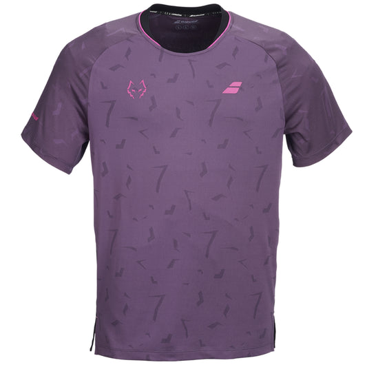 Babolat Lebron Replica T-Shirt, front view, Dark Plum with pink branding