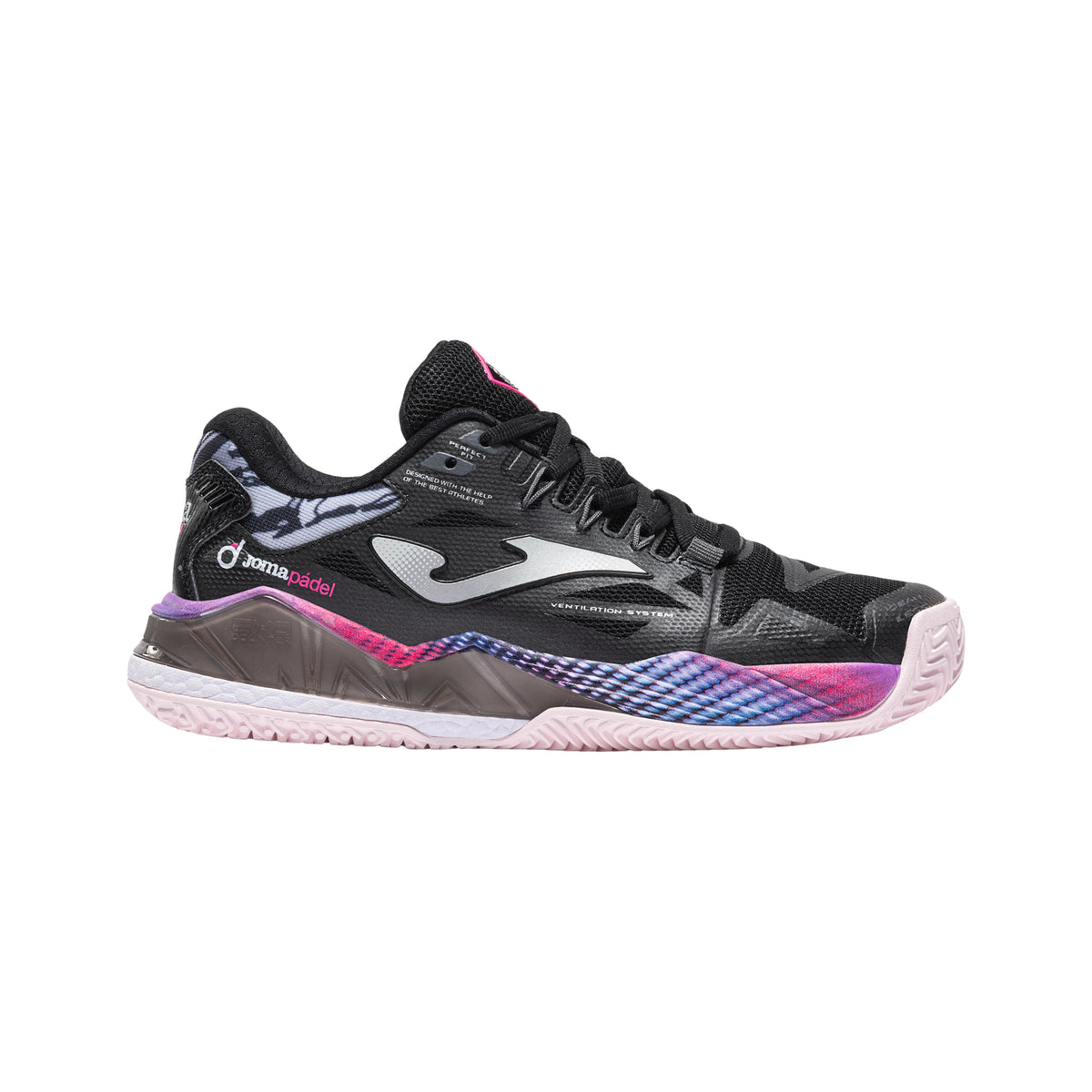 Joma Spin Lady 2601 Padel Shoes Women - Black/Pink - Lateral side profile