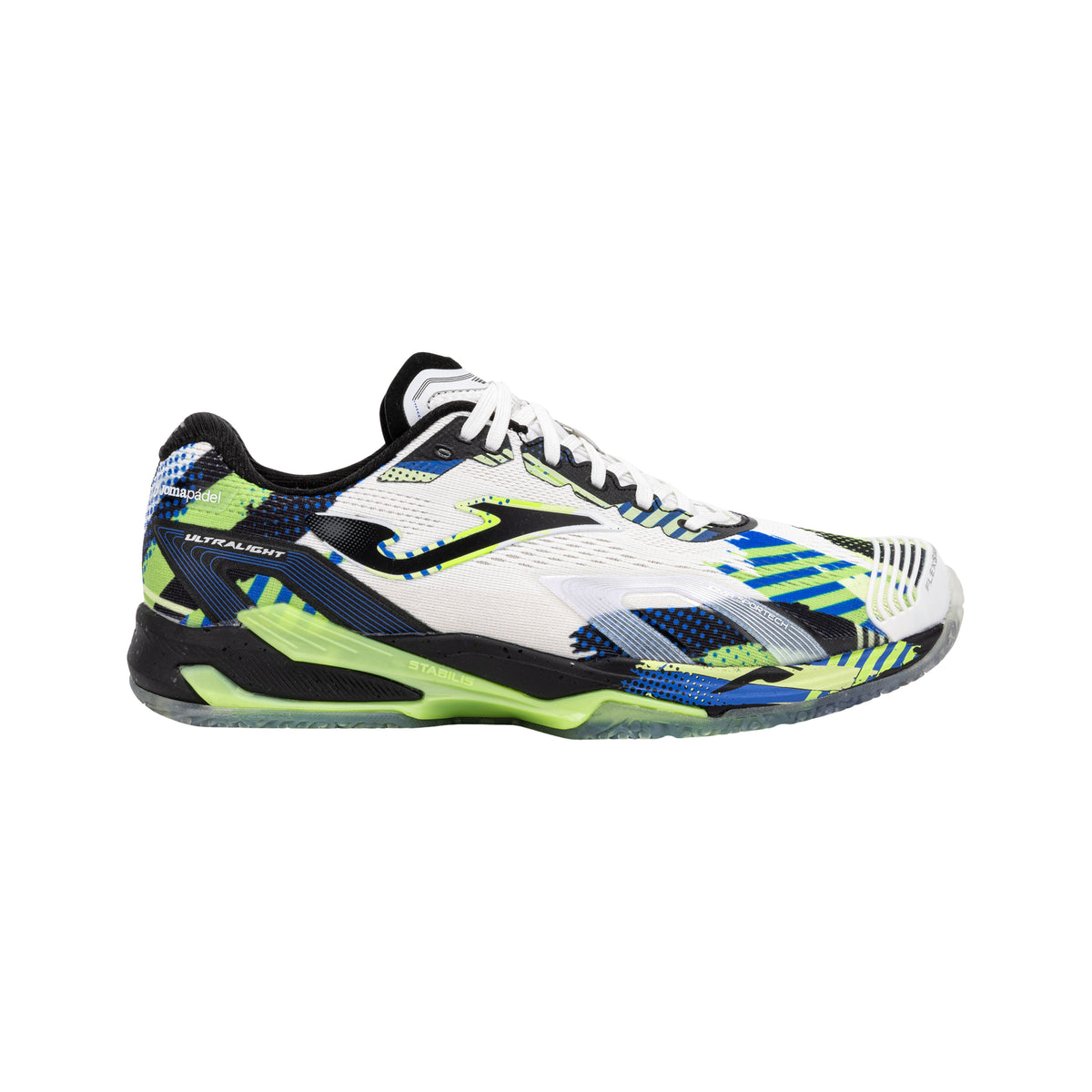 Joma Ultra Light 2682 Juanlu Esbrí Padel shoes, lateral profile, white mesh upper