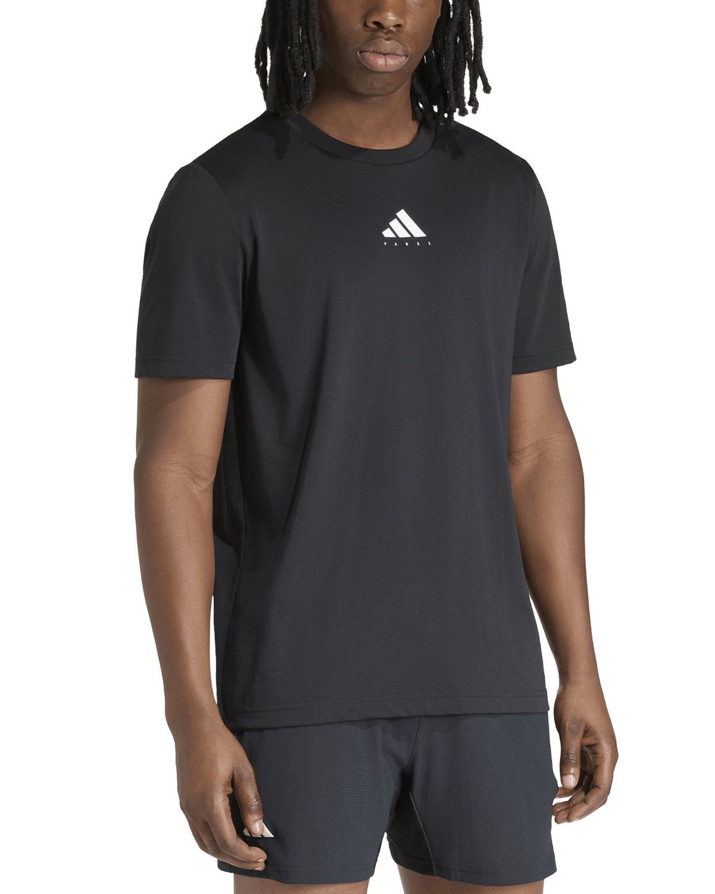 Adidas Padel Category Graphic T-Shirt in black, worn front view