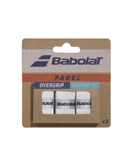 Babolat Comfort Padel overgrip 3-pack, front of white retail pack