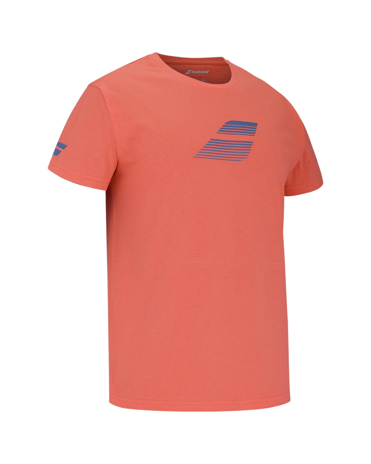 Babolat Exercise Big Flag Padel T-shirt, front three-quarter view, Hot Coral