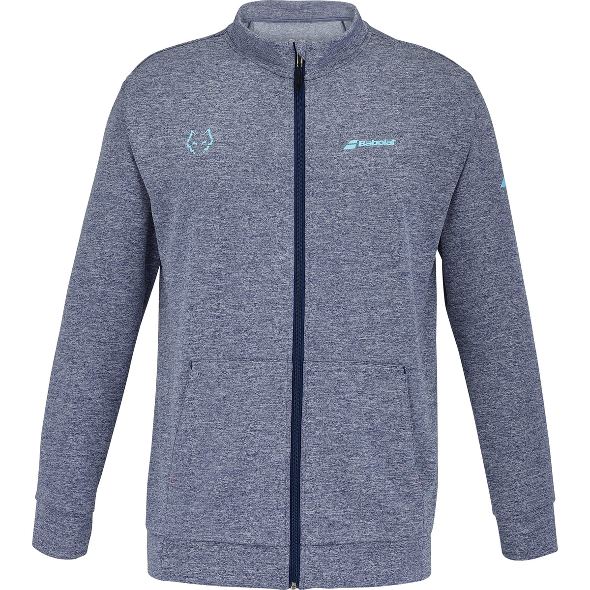 Babolat Juan Lebrón Padel jacket, blue front view with zip and chest branding