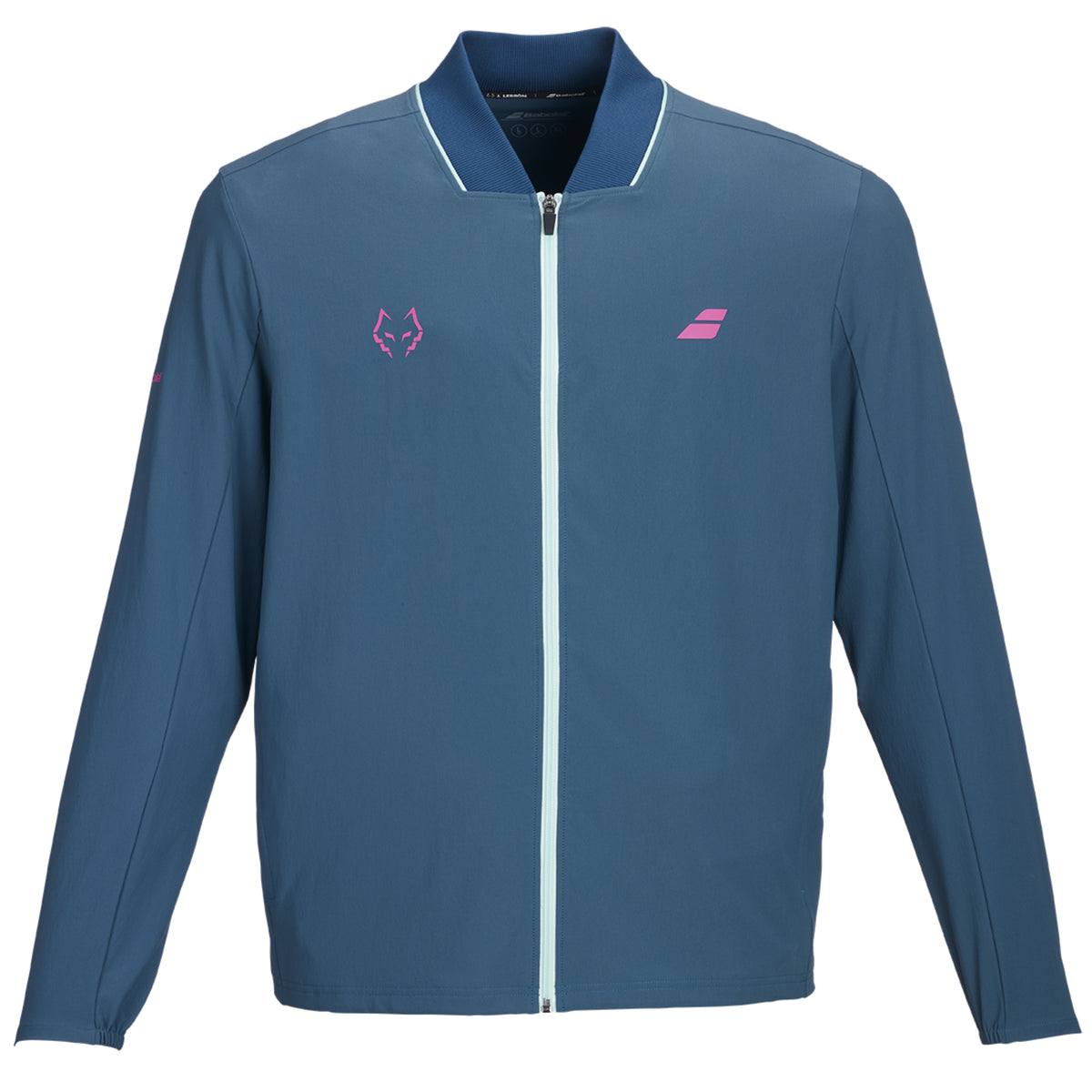 Babolat Lebron Tech Padel jacket, front view, Legion Blue with pink chest logos