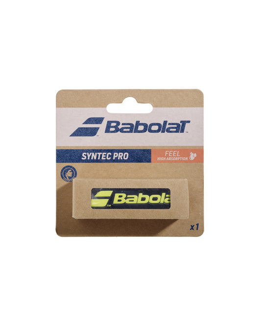 Babolat Syntec Pro replacement grip, front packaging, black with yellow logo