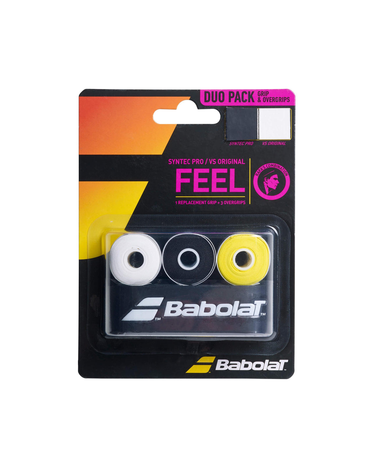 Babolat Syntec Pro + VS Original Padel grip pack, front, black, yellow and white
