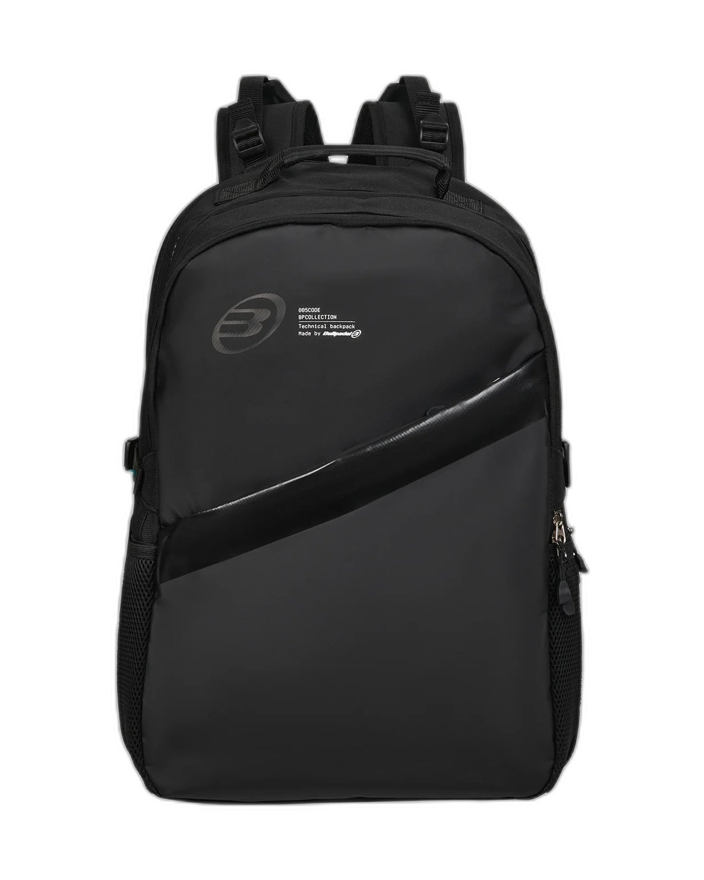 Bullpadel BPM26003 Tech Padel backpack, front view, all black