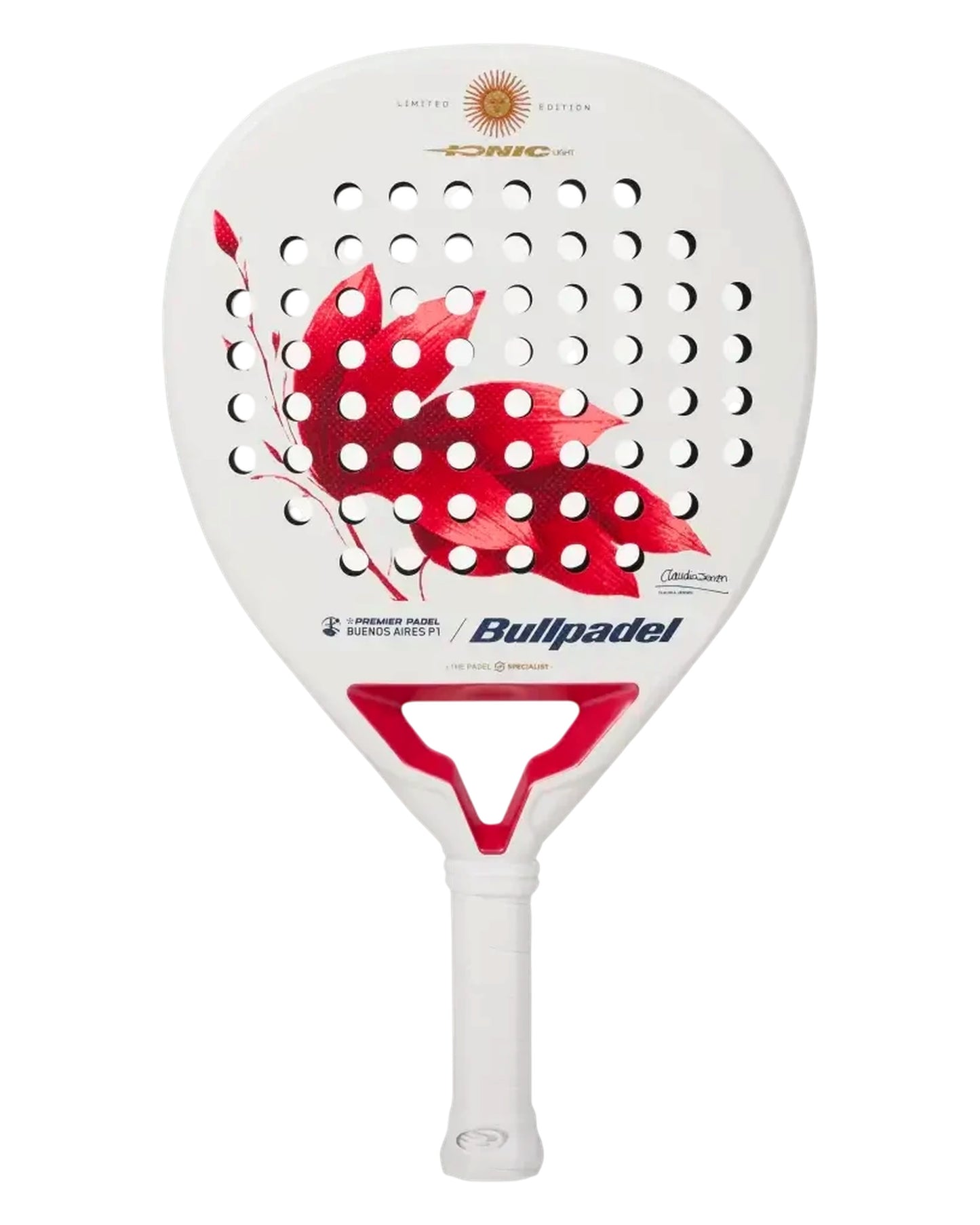 Bullpadel Ionic Light Argentina LTD 26 Padel racket, front face, ceibo flower design