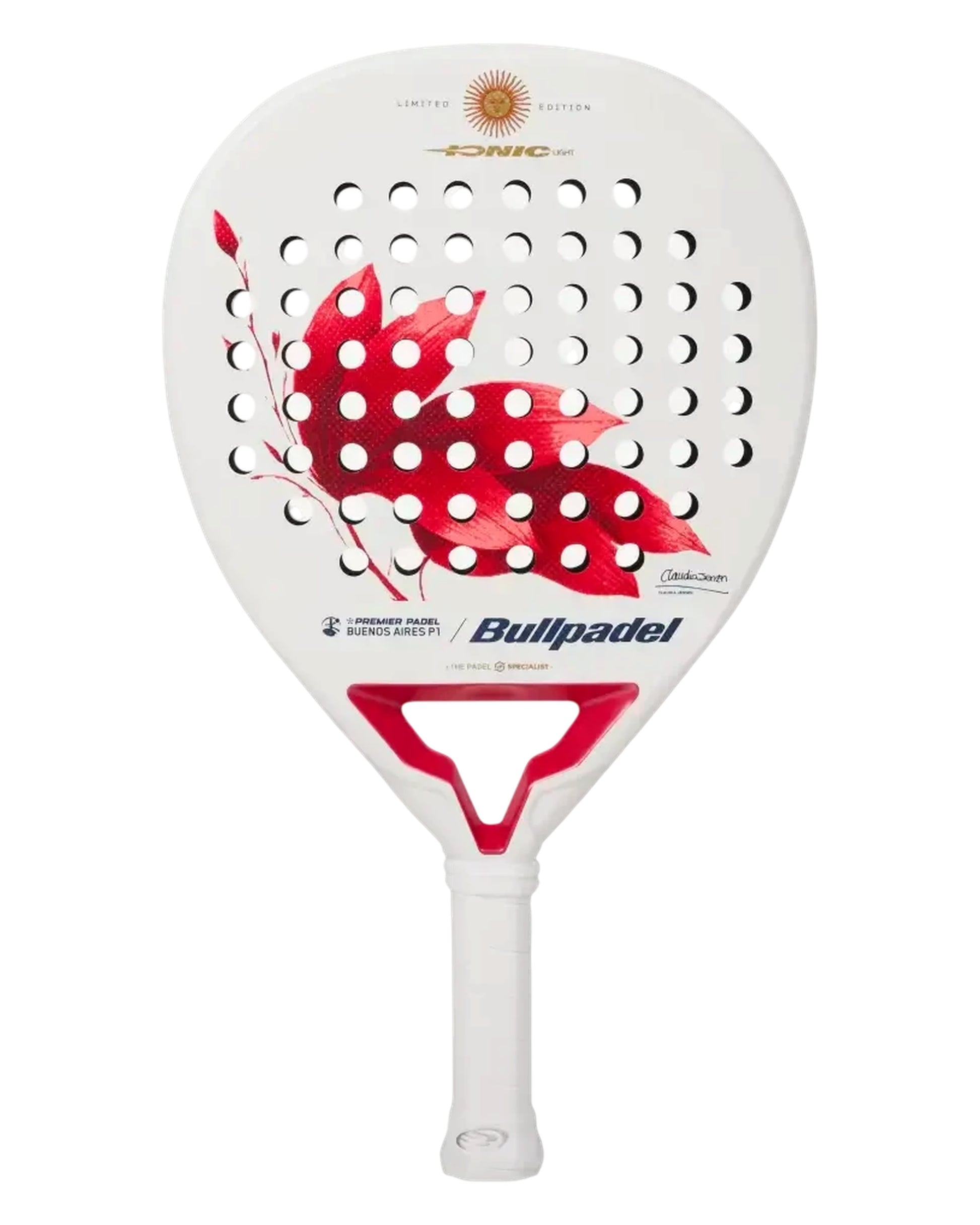 Bullpadel Ionic Light Argentina LTD 26 Padel racket, front face, ceibo flower design
