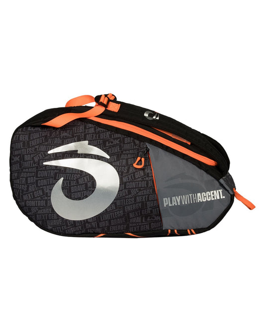 LOK One Gen 2 Padel bag, front with silver logo and orange zip