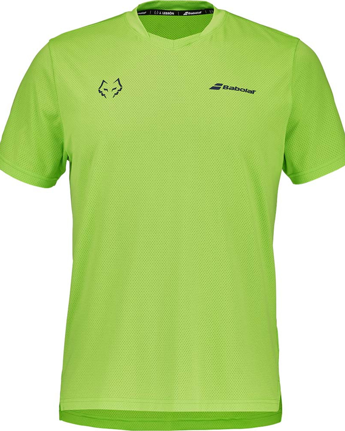 Babolat Crew Neck Tee Lebron Padel T-Shirt, front view, Flash Green with navy branding