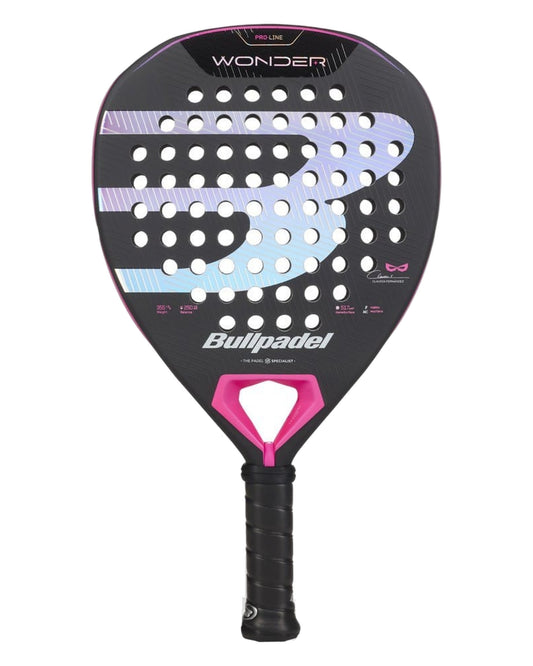 Bullpadel Wonder 2027 Padel Racket - Straight front face with pink bridge