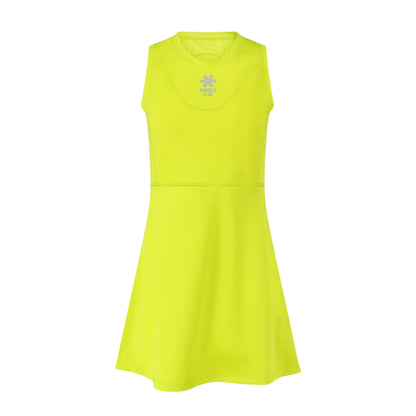 Osaka Floucy Padel Dress, Acid Lime front, rounded neckline and flared skirt