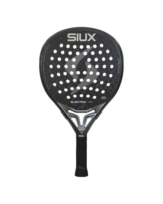 Siux Electra Pro IT26 2026 Padel Racket in black, straight front face with Italian tricolour details