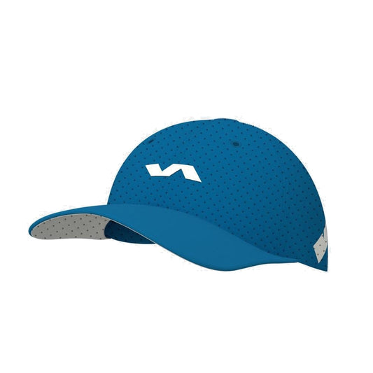 Varlion Corporate Cap in Blue, front three-quarter view showing the perforated crown, curved peak and white Varlion emblem