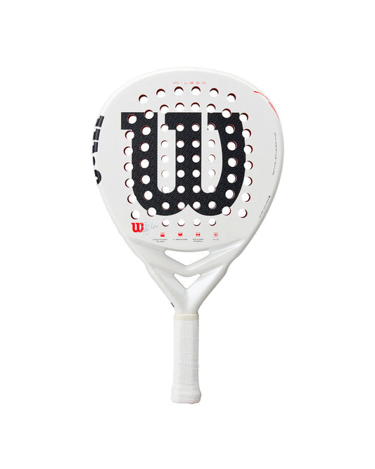 Wilson Bela LS V3 2025 Padel Racket in white, black and red, straight front face