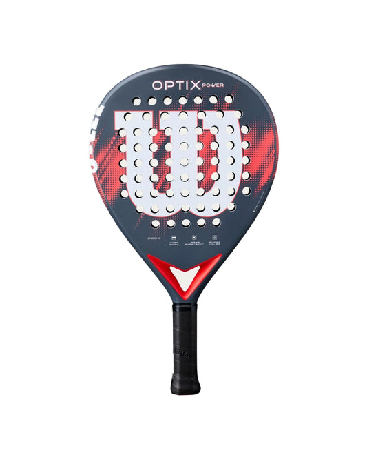 Wilson Optix V2 Power Padel racket, front face, grey and red