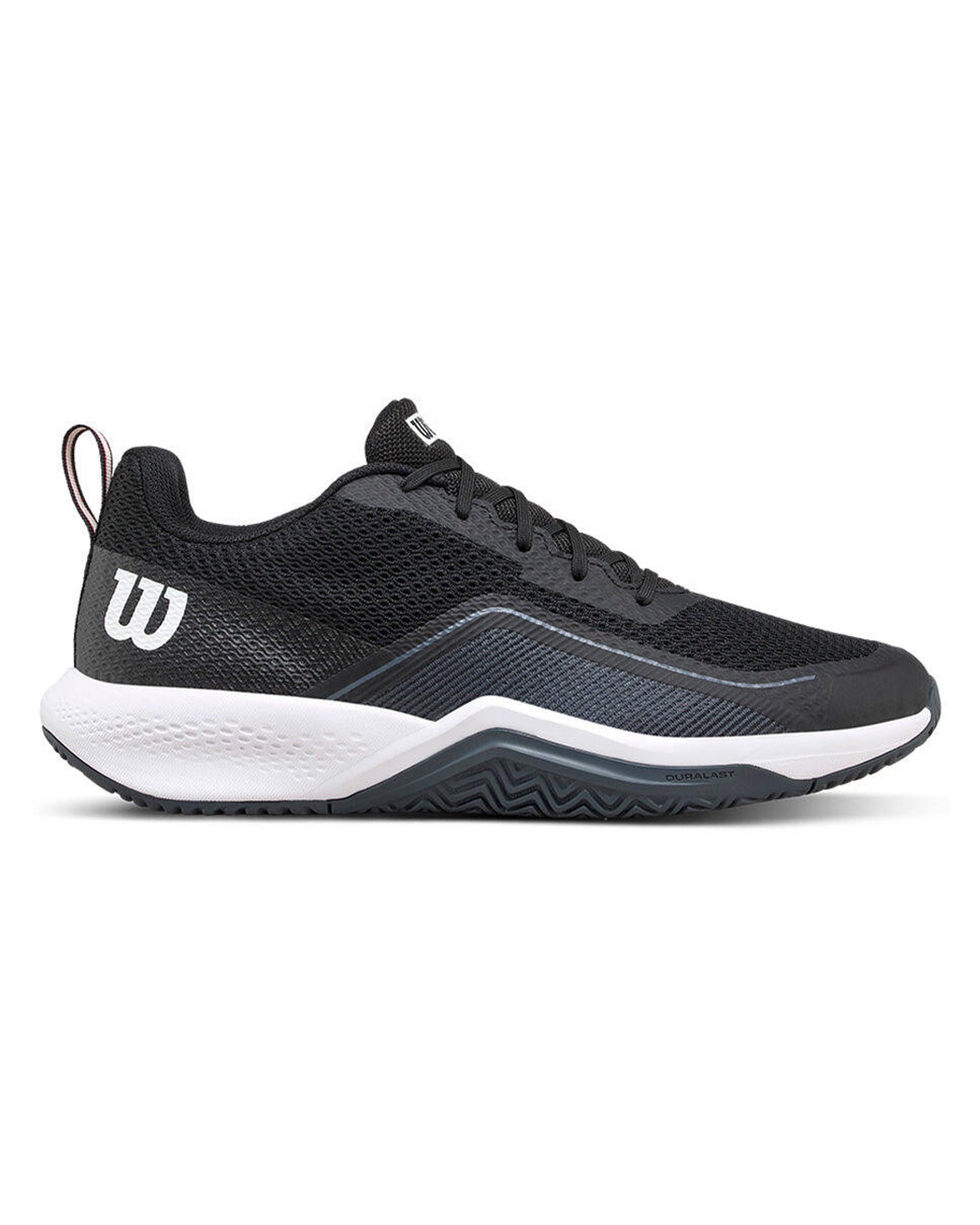 Wilson Rush Pro Lite Padel shoes, lateral side profile, black mesh upper