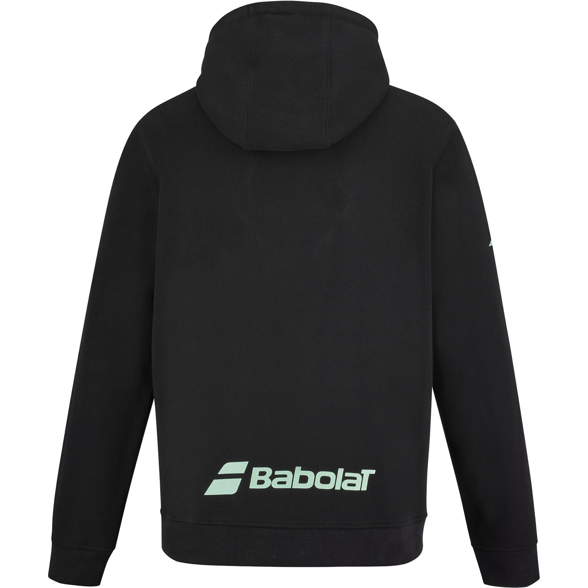 Babolat Lebron Padel hoodie, black back view with pale mint Babolat logo