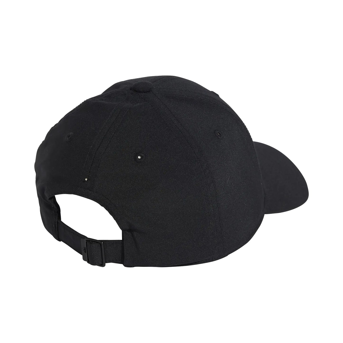 Adidas New Logo Embroidered Baseball Cap in black, rear three-quarter view showing the adjustable rear closure