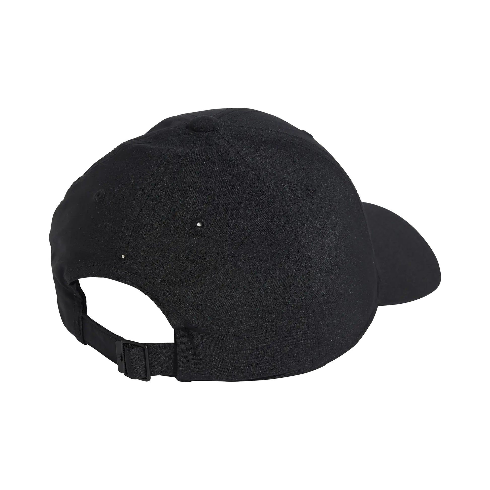 Adidas New Logo Embroidered Baseball Cap in black, rear three-quarter view showing the adjustable rear closure