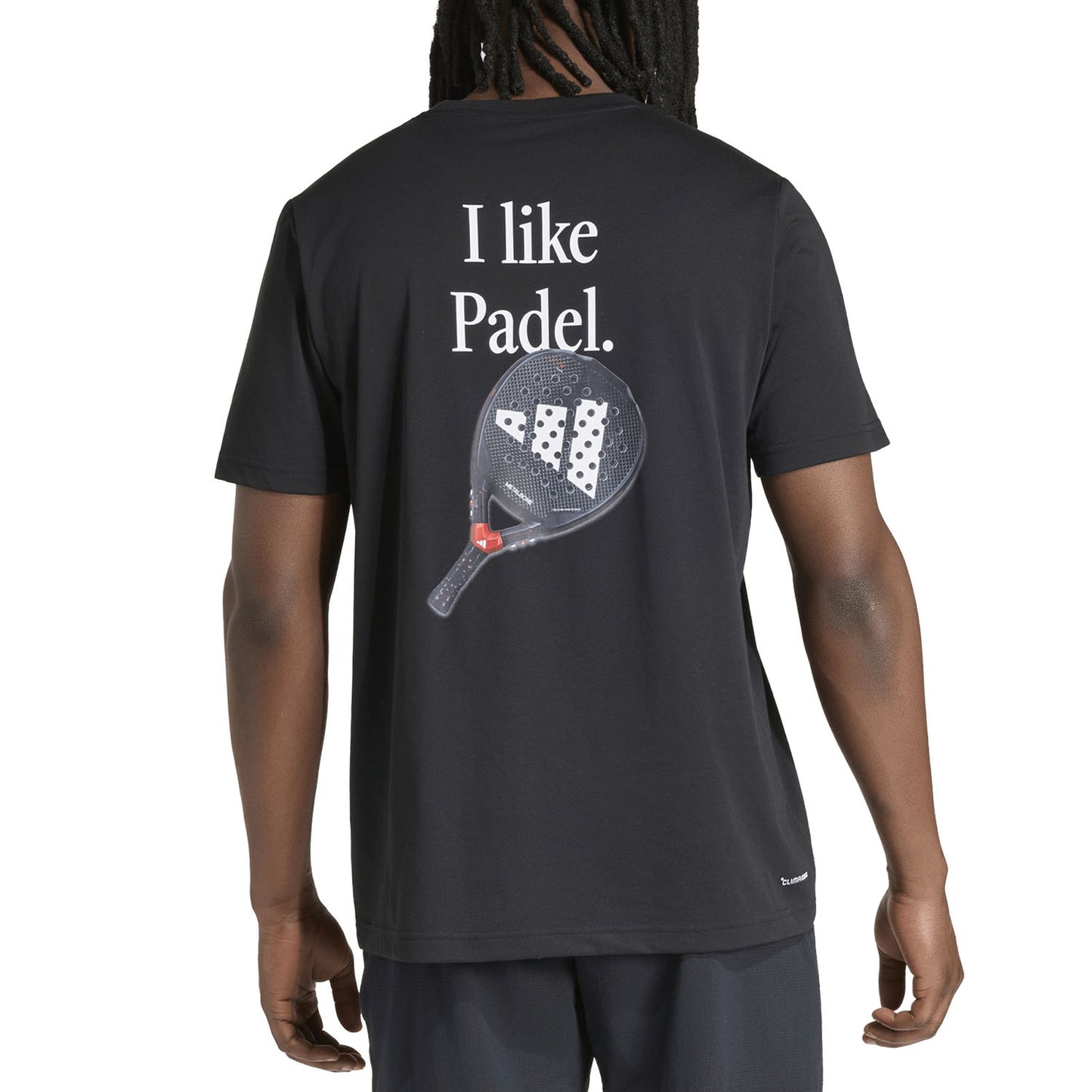 Adidas Padel Category Graphic T-Shirt, worn back, I like Padel racket graphic