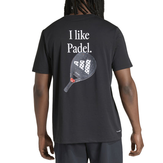 Adidas Padel Category Graphic T-Shirt, worn back, I like Padel racket graphic