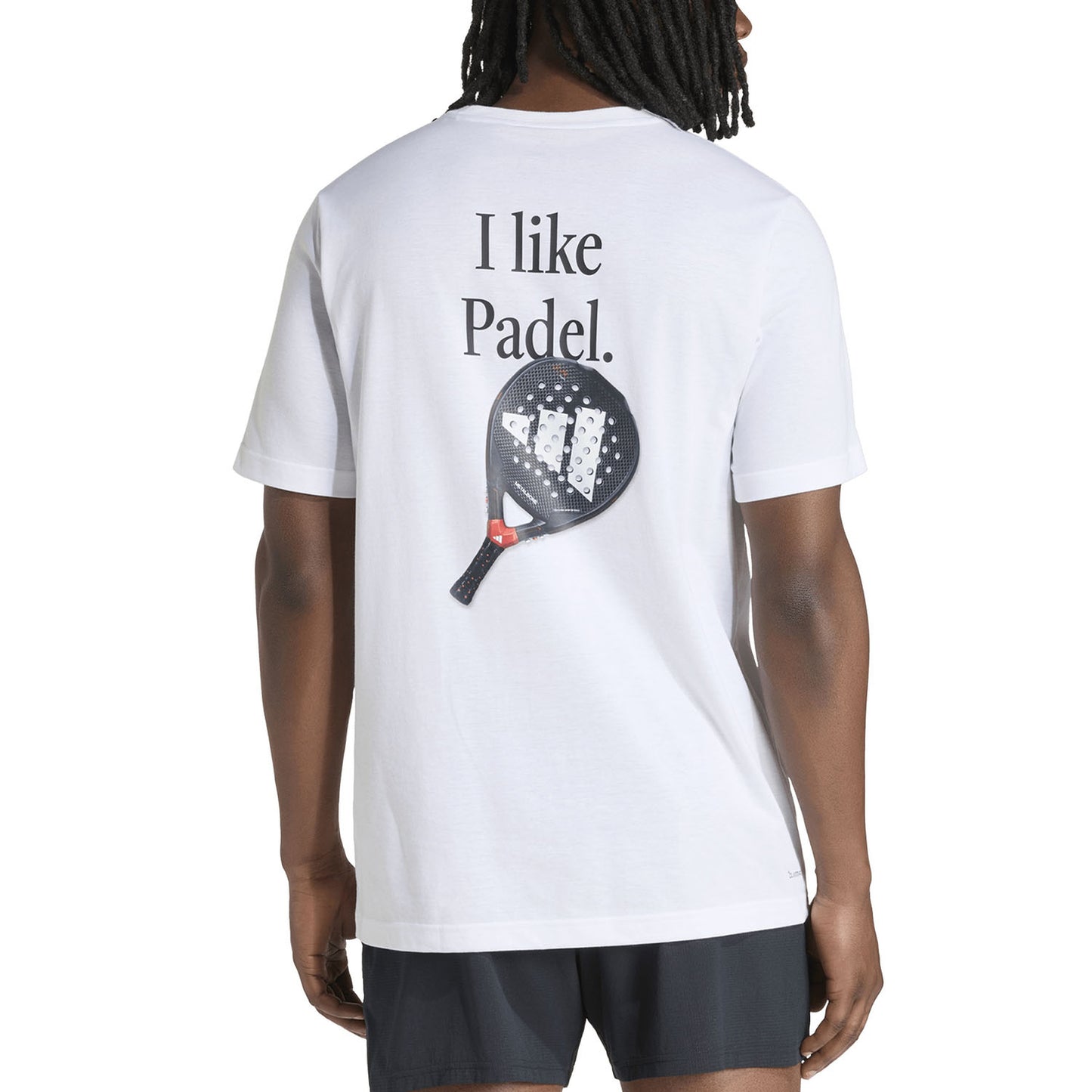 Adidas Padel Category Graphic T-Shirt, back worn view showing full Padel graphic