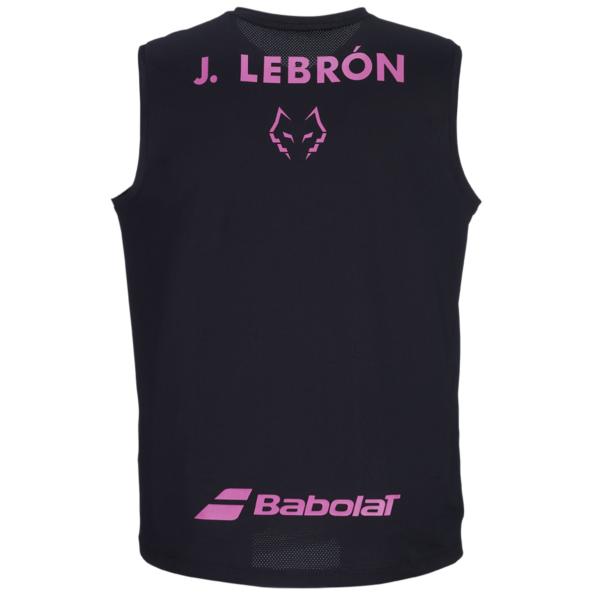 Babolat Lebron Muscle tank top, black back with upper wolf and lower Babolat branding