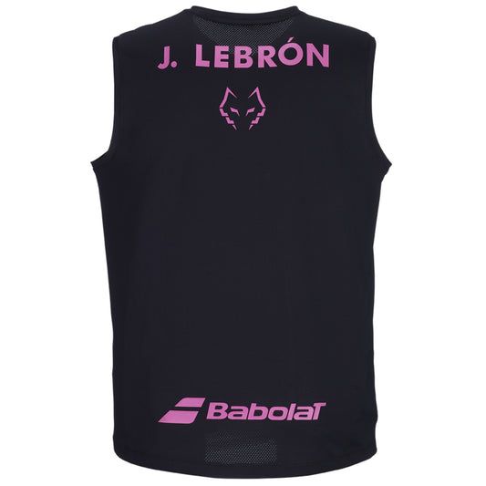 Babolat Lebron Muscle tank top, black back with upper wolf and lower Babolat branding
