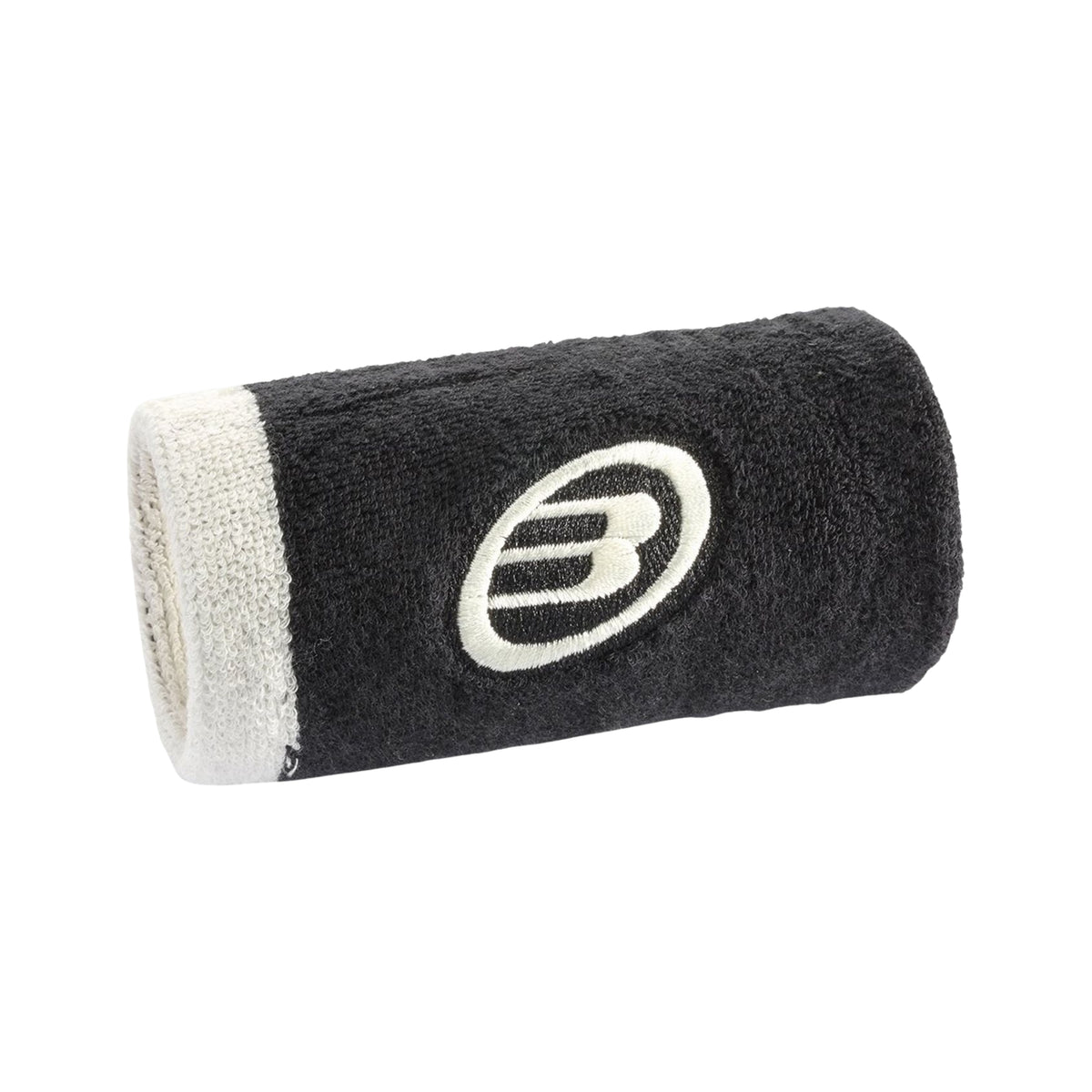 Bullpadel Premier Padel wristband, black with pale end band, Bullpadel logo side