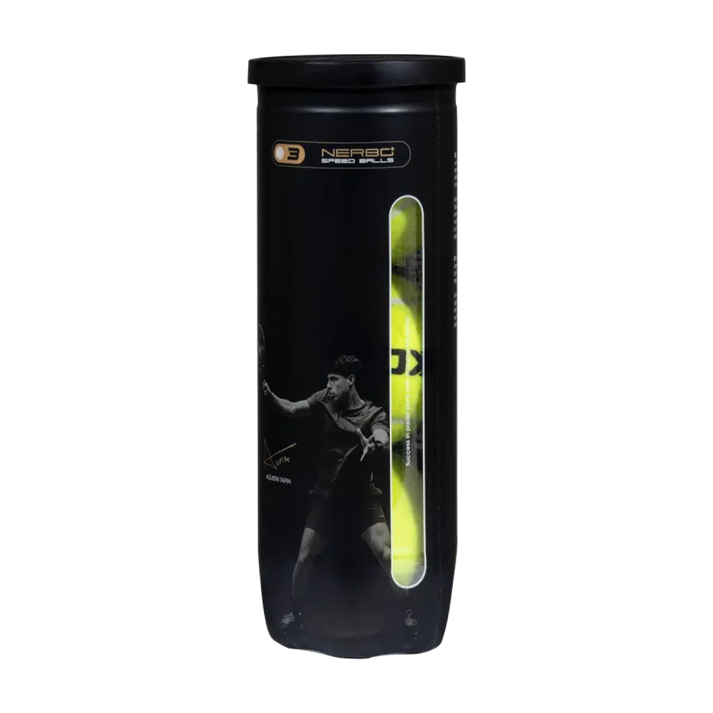NOX Nerbo+ Speed Padel Balls - Tube Side and Ball Window