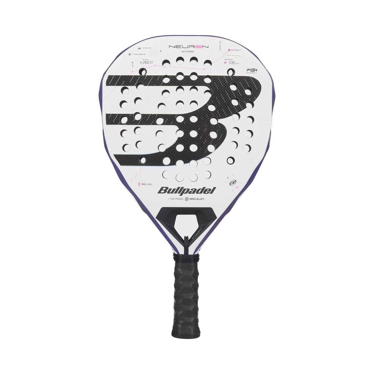 Bullpadel Neuron 02 Edge 2027 Padel Racket - White reverse face full view