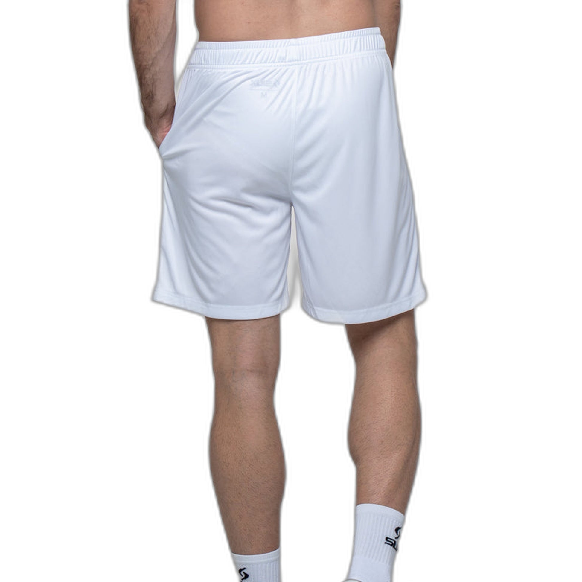 Siux Club 26 white Padel shorts, back view, elasticated waistband and hems