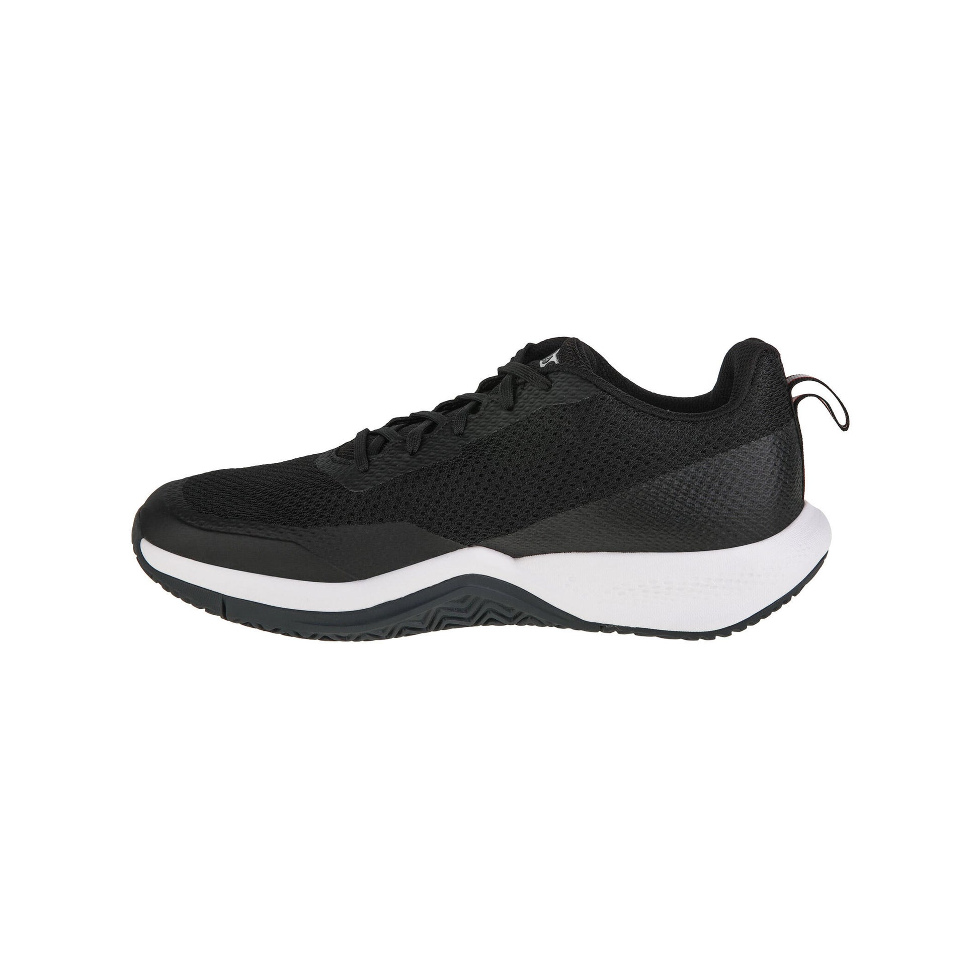 Wilson Rush Pro Lite Padel shoes, medial side profile, Black Ebony White colourway
