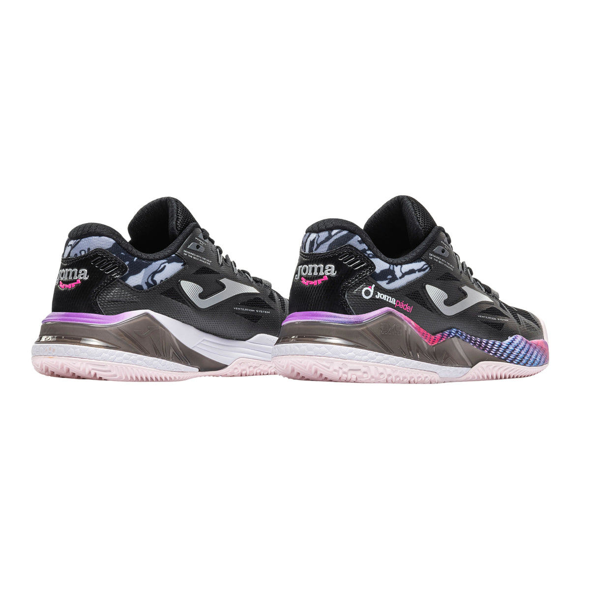 Joma Spin Lady 2601 Padel Shoes Women - Black/Pink - Rear three-quarter pair