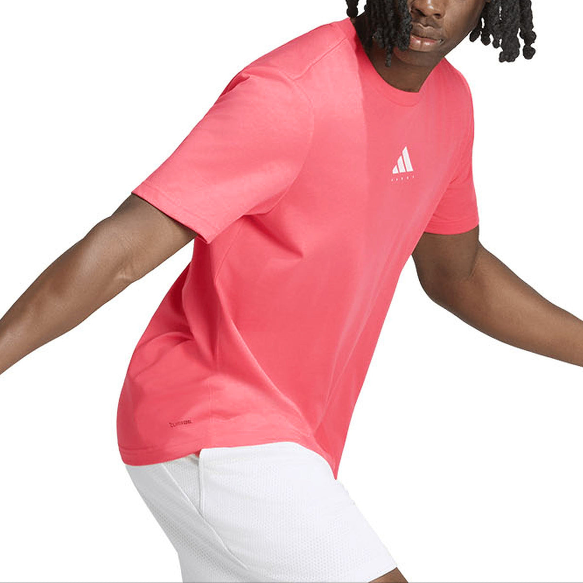 Adidas Padel Category Graphic T-Shirt worn on court, regular fit short sleeves