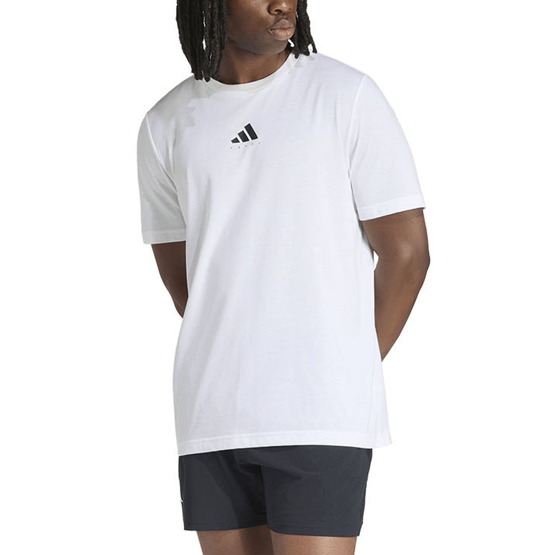 Adidas Padel Category Graphic T-Shirt white, full-body front view showing regular fit