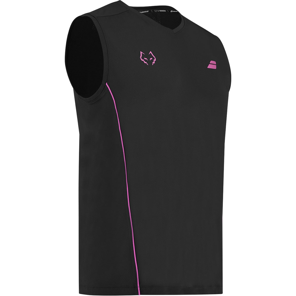 Babolat Lebron Muscle tank top, black three-quarter right view showing armhole and side seam