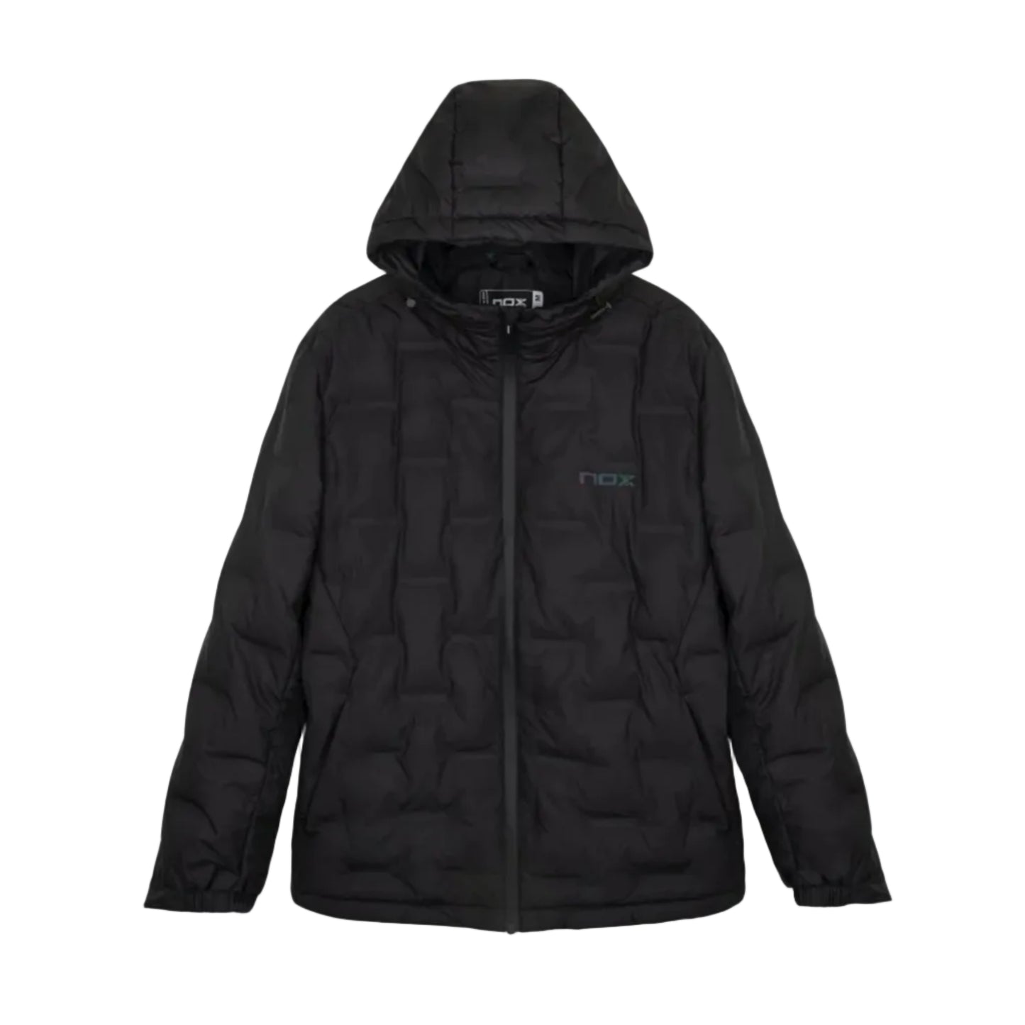NOX Team Quilted Padel Jacket, product-only front, black with full-length zip