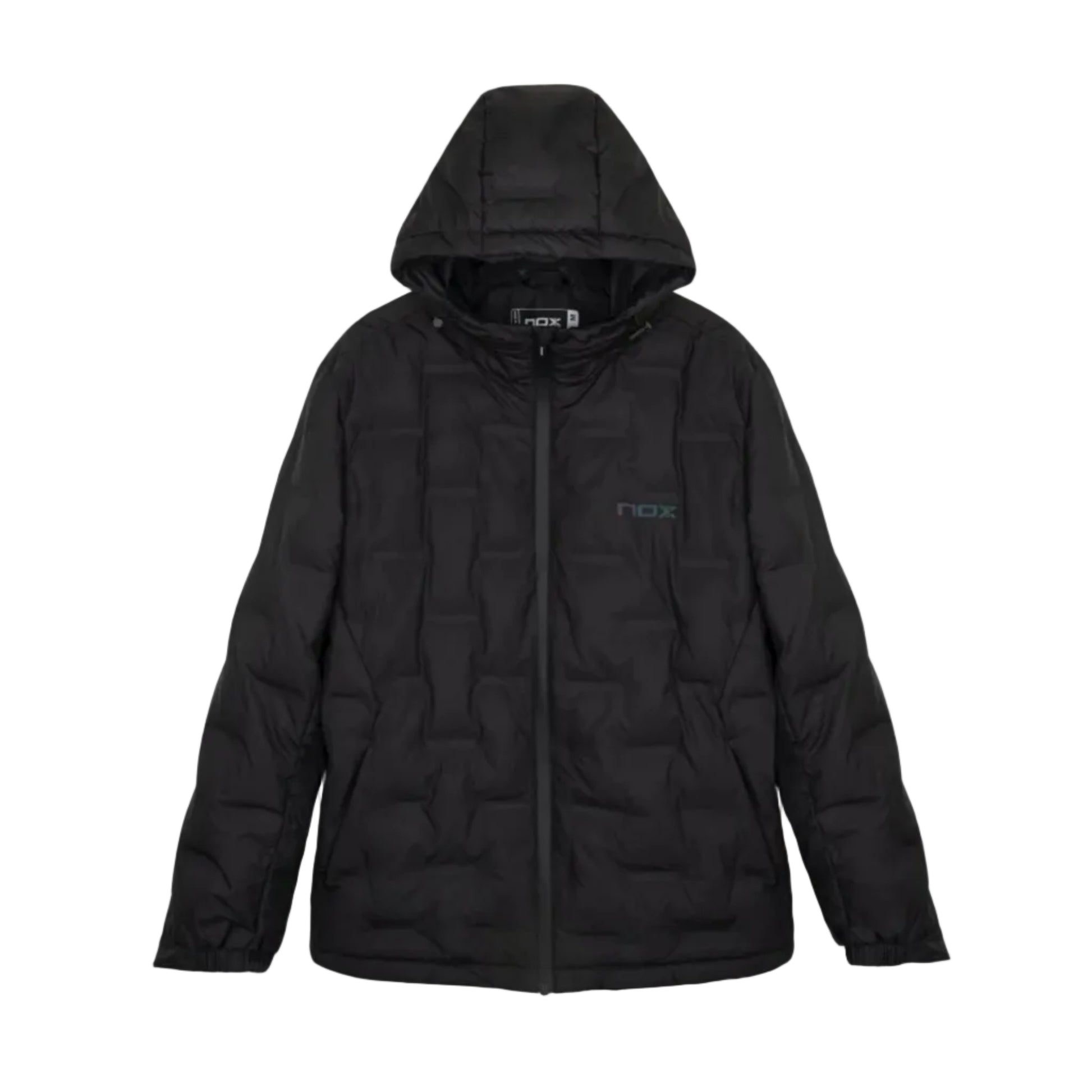 NOX Team Quilted Padel Jacket, product-only front, black with full-length zip
